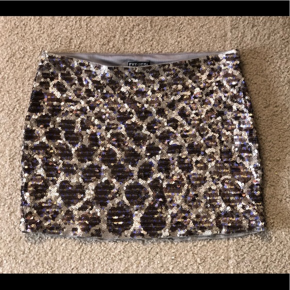 Express animal print sequins Paillettes mini skirt size S - Picture 4 of 11